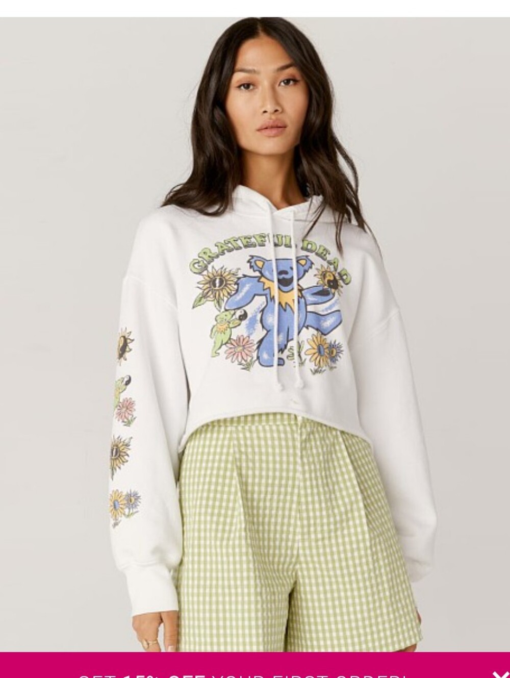 Daydreamer Grateful Dead Bear Hoodie with Floral Graphic